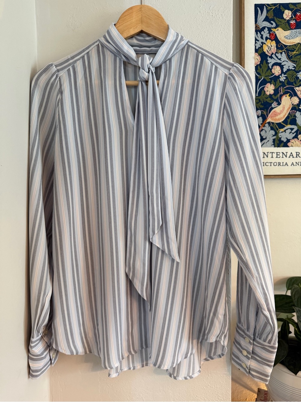 LOFT Striped Tie-Neck Blouse XS | Blue & Pink